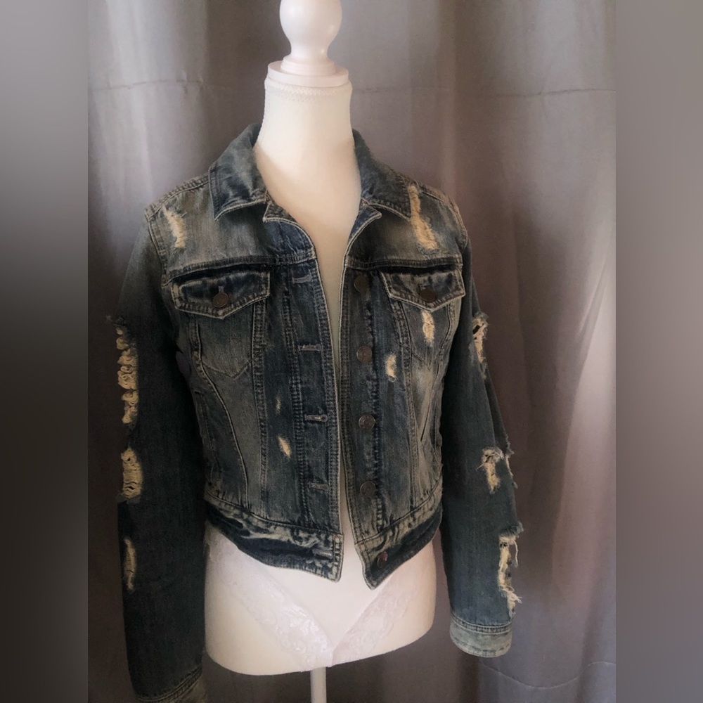 Express Slightly Cropped Distressed Jean Jacket